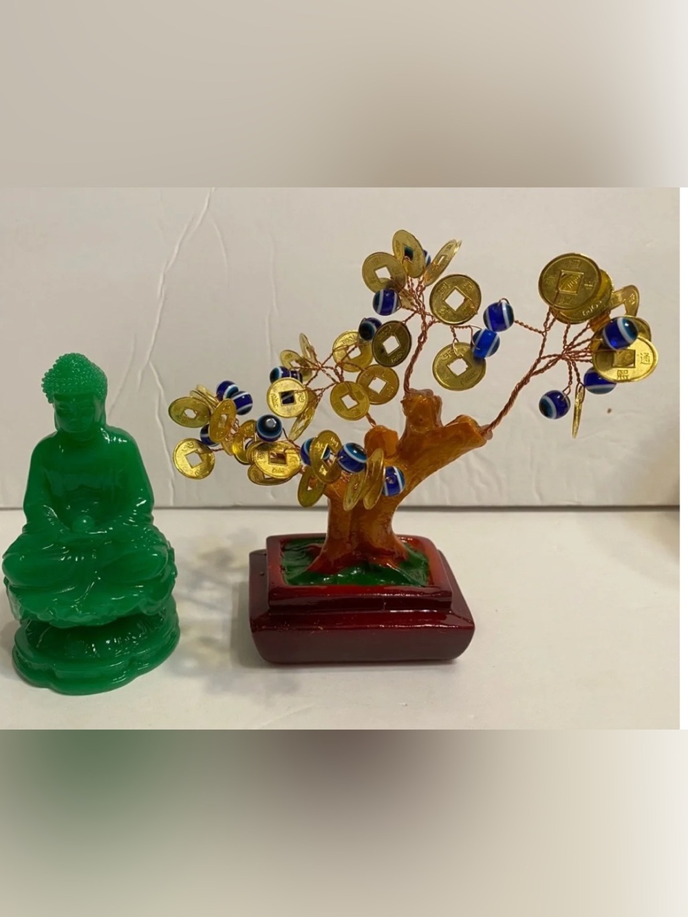 Set of 2~Green Buddha Blue Evil Eyes money tree,New
